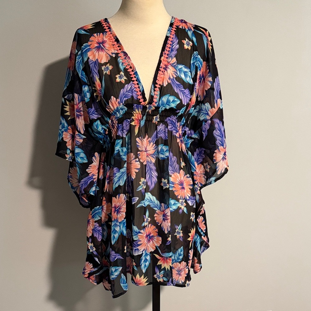 Miken Black Floral V-Neck Tunic